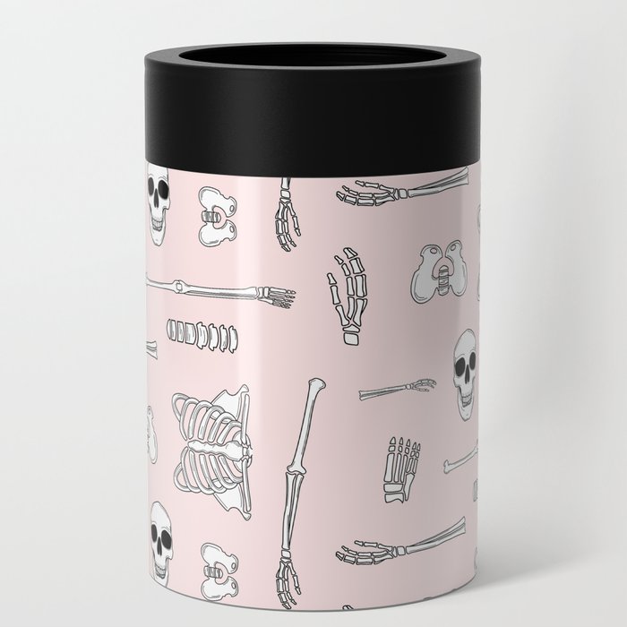 Skeleton Parts Repeat Pink Can Cooler