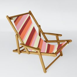 [ Thumbnail: Light Yellow, Brown, Coral & Light Pink Colored Stripes/Lines Pattern Sling Chair ]