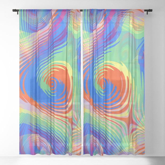 Psychedelic Multicolored Pattern Design Sheer Curtain