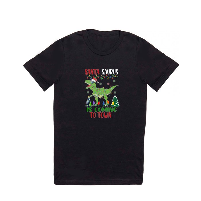 Santa Saurus Is Coming Funny Christmas Tree Lit T-Rex Santa T Shirt