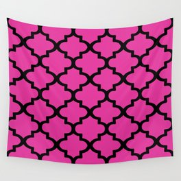 Quatrefoil Pattern In Black Outline On Bright Pink Wall Tapestry