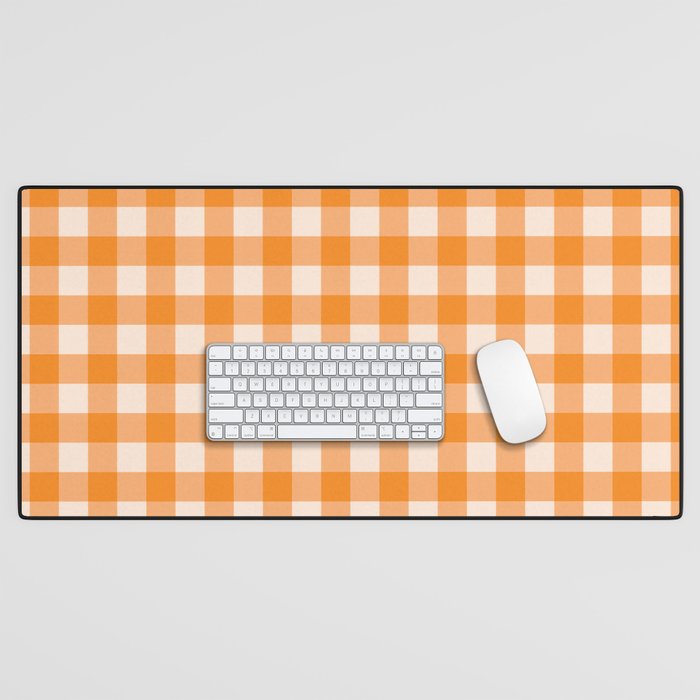 Orange Gingham Checkered pattern. Digital Painting Illustration Background Desk Mat