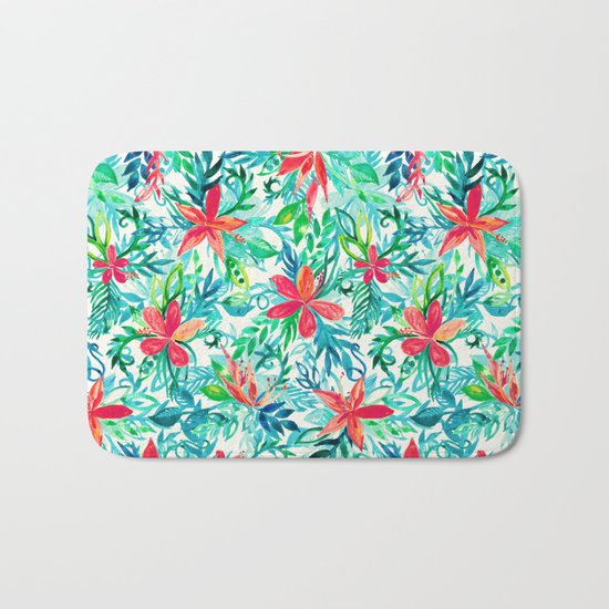 Paradise Floral - a watercolor pattern Bath Mat