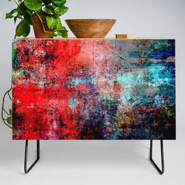 Modern  Red Abstract Design Credenza