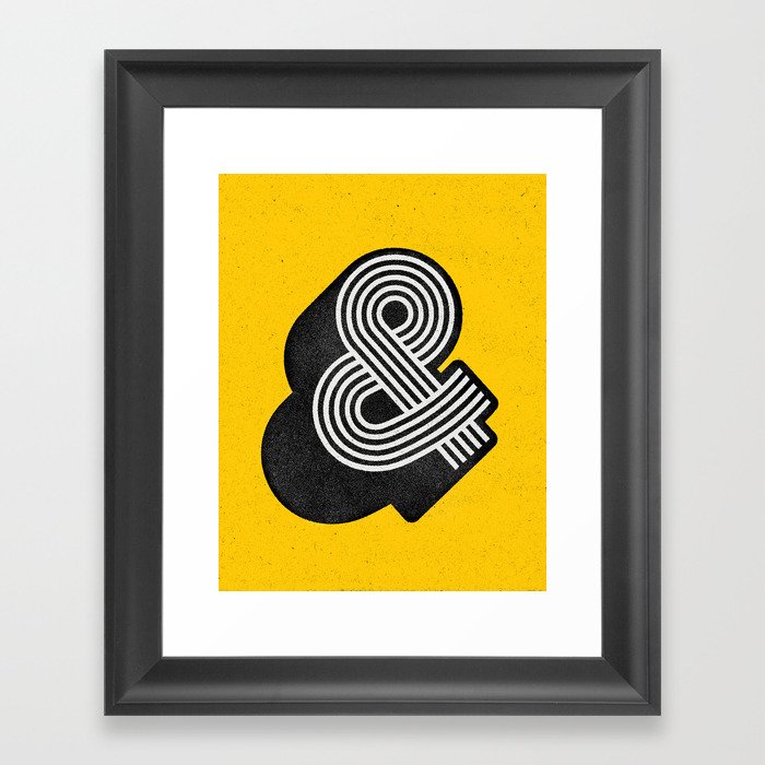 Ampersand black and white and yellow 3D typography design minimalist home decor wall decor Framed Art Print