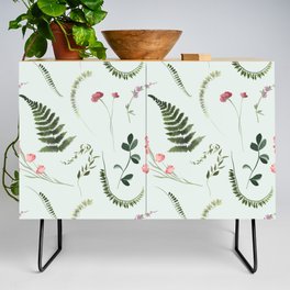 Watercolor Wildflowers Botanical Pattern Credenza