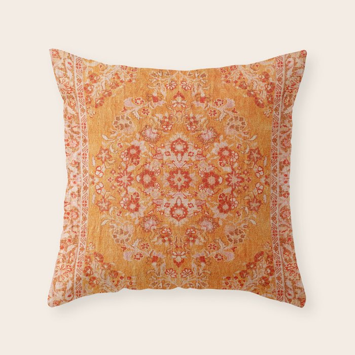 N78 - Orange Antique Oriental Berber Moroccan Style Carpet Design. Throw Pillow
