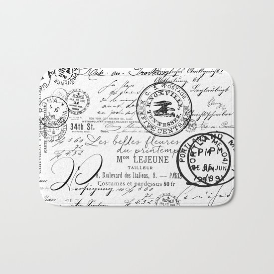 Vintage handwriting black and white Bath Mat