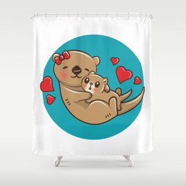 Otter Mom and Baby Shower Curtain
