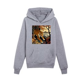 art deco style paint with a young tiger Kids Pullover Hoodies