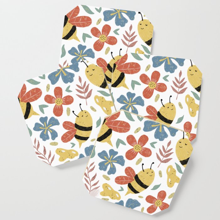 Cute Honey Bees and Flowers Coaster