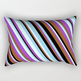 [ Thumbnail: Eyecatching Light Cyan, Dark Orchid, Brown, Black & Sky Blue Colored Stripes/Lines Pattern Rectangular Pillow ]