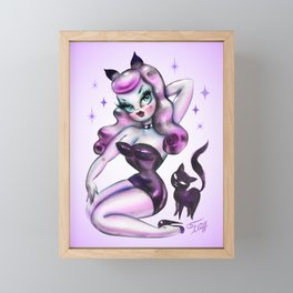 Purple Hair Kitten Halloween Pinup Framed Mini Art Print