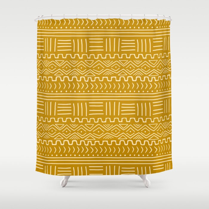 Mud Cloth On Mustard Shower Curtain By Wellingtonboot Society6