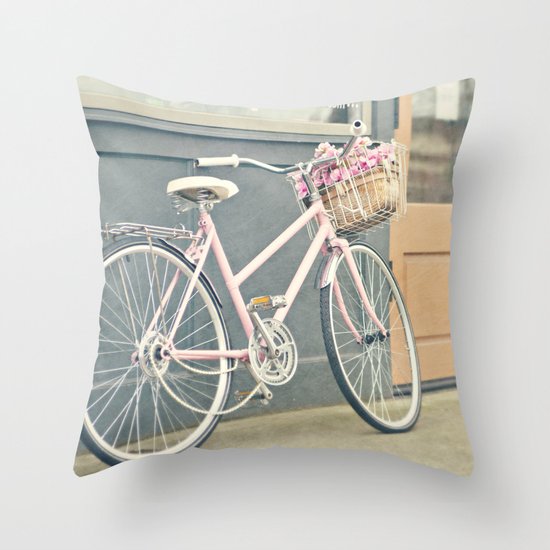 Pink bicycle Throw Pillow