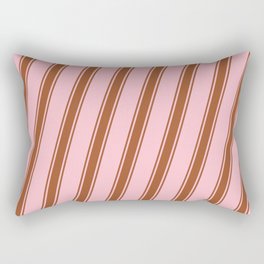 [ Thumbnail: Pink and Sienna Colored Pattern of Stripes Rectangular Pillow ]