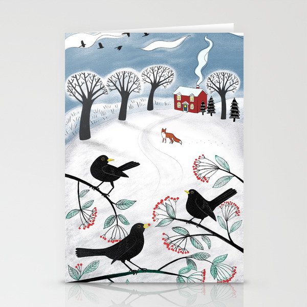 Blackbirds in the Snow Stationery Cards