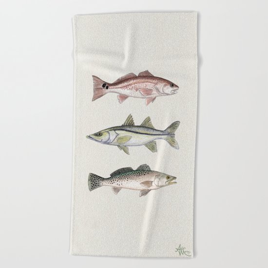"Inshore Slam!" by Amber Marine ~ Redfish, Snook, and Trout Watercolor Illustration, (c) 2013 Beach Towel