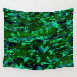 Abstract drawing of the movement of the sea wave in blue and green shades. The movement of fish among the algae. The effect of oil paints Wall Tapestry