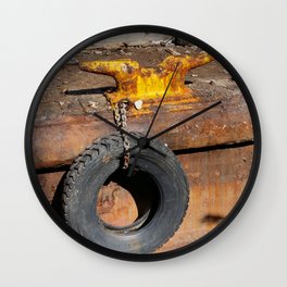 The Rusty Barge Wall Clock | Photo, Yellow, Barge, Cleat, Rust, Digital, Rough, Ocean, Sea, Tire 