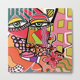 abstract portrait Metal Print | Abstractnew, Painting, Pop Art, Green, Ink, Pattern, Orange, Yellow, Watercolor, Acrylic 