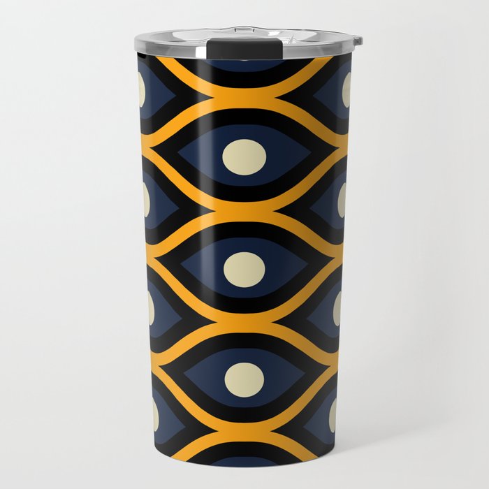 Groovy Abstract Colorful Retro Pattern - Dark Green and yellow Travel Mug