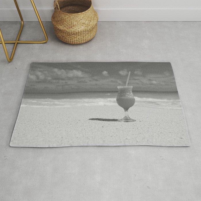 Land's End ... frozen strawberry margarita on a morning tropical beach black and white tropical island photograph - photography - photographs portrait Rug