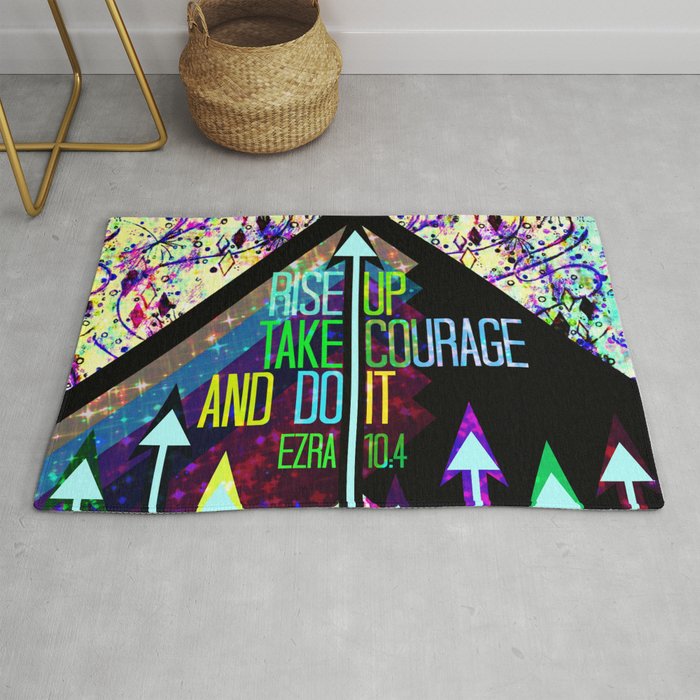RISE UP TAKE COURAGE AND DO IT Colorful Geometric Floral Abstract Painting Christian Bible Scripture Rug