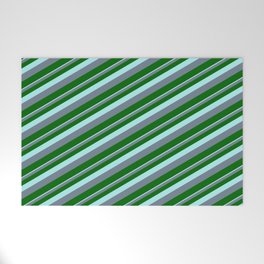 [ Thumbnail: Turquoise, Slate Gray, and Dark Green Colored Striped Pattern Welcome Mat ]