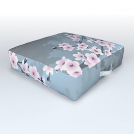 Floral Cherry Blossom Dusky Pink Dusky Blue  Outdoor Floor Cushion