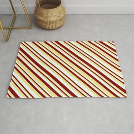 [ Thumbnail: Maroon, Tan, and Mint Cream Colored Stripes Pattern Rug ]
