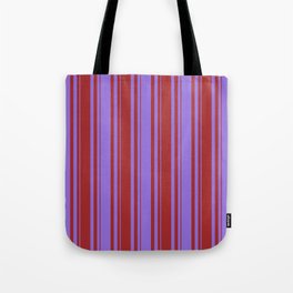 [ Thumbnail: Purple and Brown Colored Lines Pattern Tote Bag ]