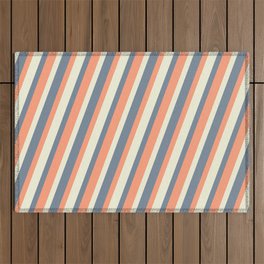 [ Thumbnail: Beige, Light Slate Gray, and Light Salmon Colored Striped Pattern Outdoor Rug ]