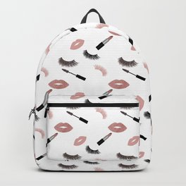 Lashes, lipstick and mascara with rose glitter Backpack