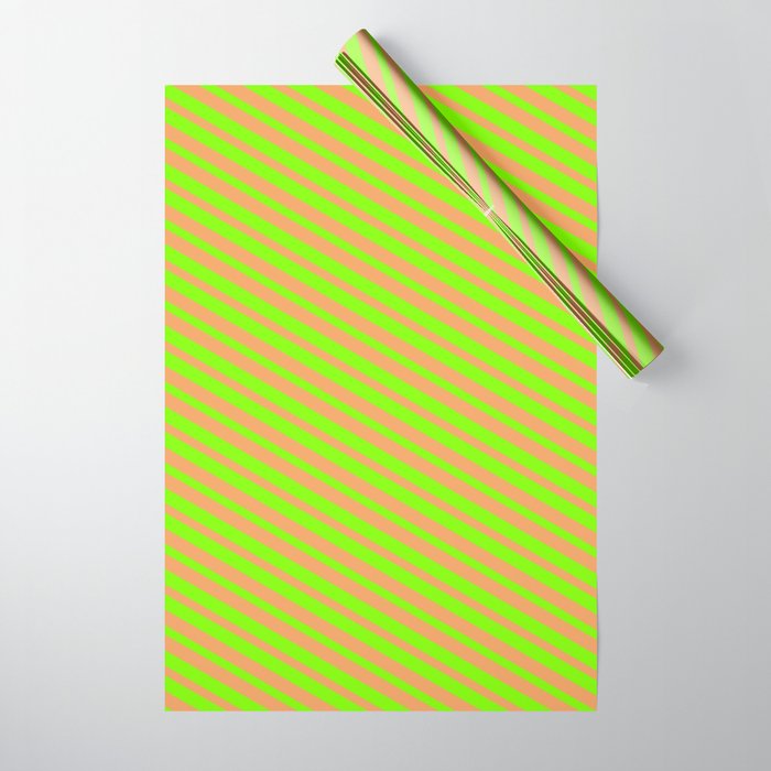 Brown & Chartreuse Colored Striped/Lined Pattern Wrapping Paper