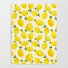 Yellow Lemons Pattern Mediterranean Summer Poster