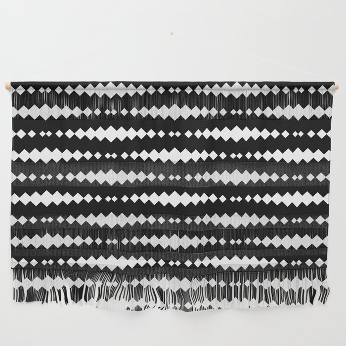 Black and White Geometric Horizontal Striped Pattern Wall Hanging