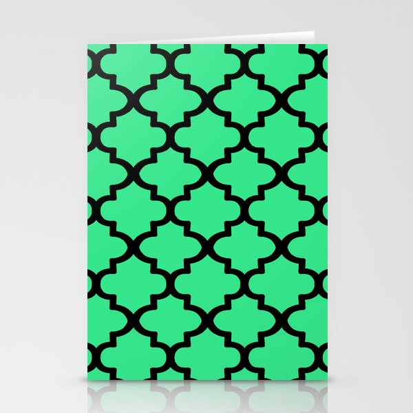 Quatrefoil Pattern In Black Outline On Light Green Stationery Cards