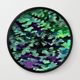 Foliage Abstract Pop Art In Jade Green and Purple Wall Clock | Officeart, Spa, Greenery, Jade, Camouflage, Zen, Green, Leaves, Dustymillerplant, Decorative 