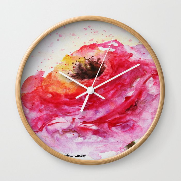 Big Pink Rose Blossom watercolor by CheyAnne Sexton Wall Clock
