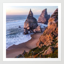 Dramatic Coastline Scenic With Epic Rocky Mountains & Ocean Art Print