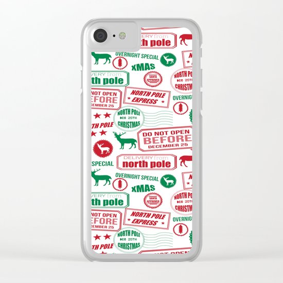 North Pole santa sleigh post office pattern reindeer print xmas holiday gifts decor Clear iPhone Case