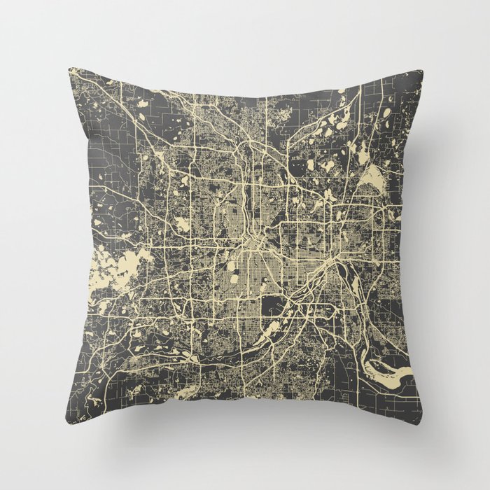 Minneapolis Map yellow Throw Pillow