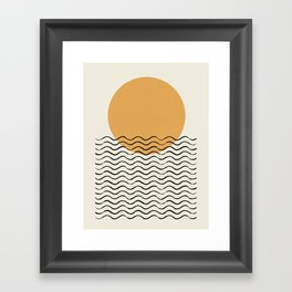 Ocean wave gold sunrise - mid century style Framed Art Print