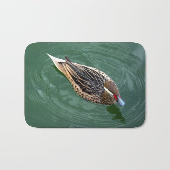 Duck Circles | Duck in Green Water With Oval Ripples Bath Mat