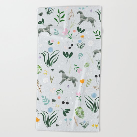 Green Horses Beach Towel