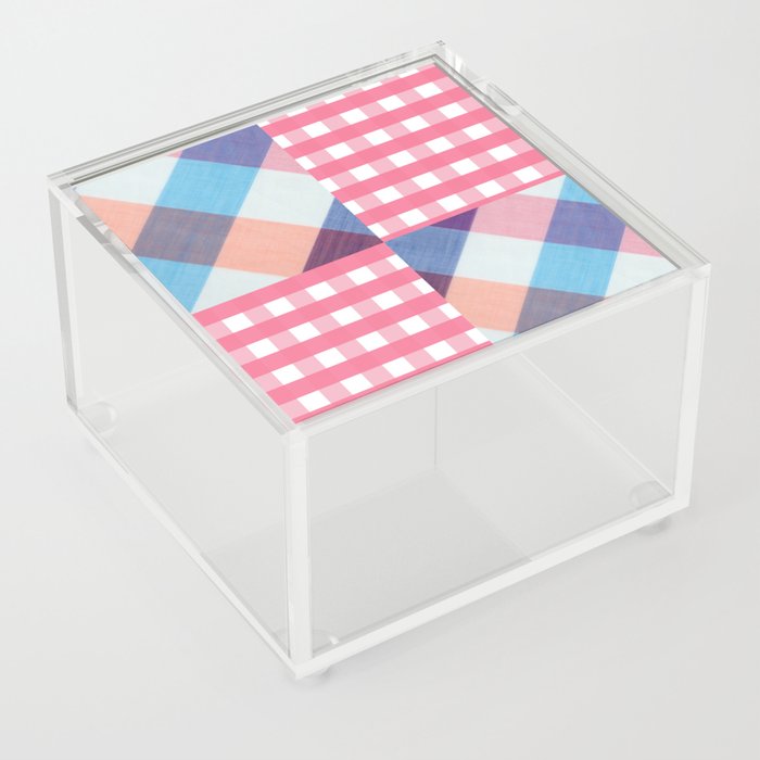 Pink Plaid Gingham Pattern Acrylic Box