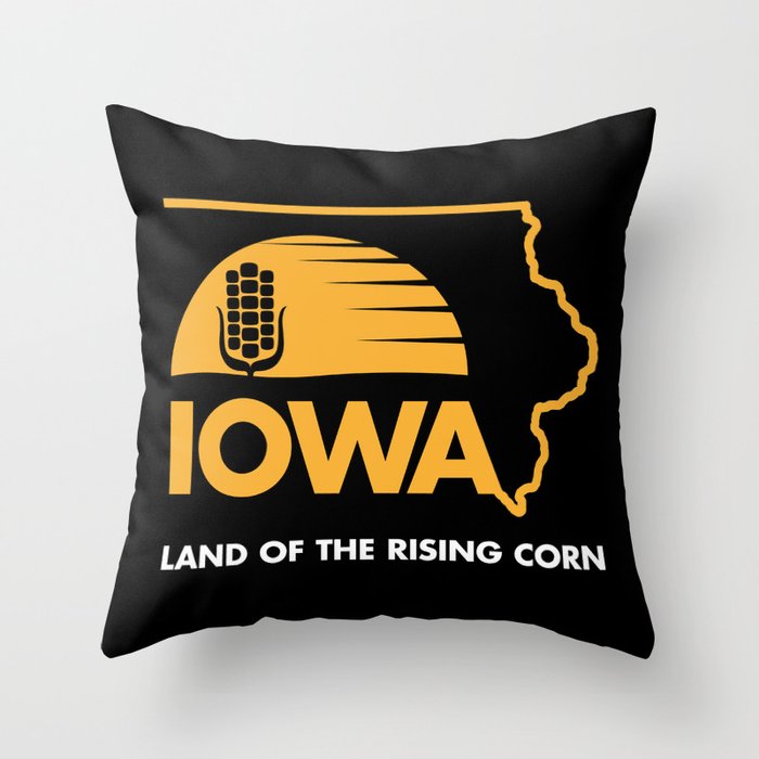 Iowa: Land of the Rising Corn - Black and Gold Edition Throw Pillow