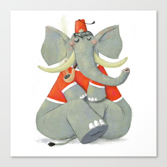 Elephant with Fez Smoking a Pipe Canvas Print