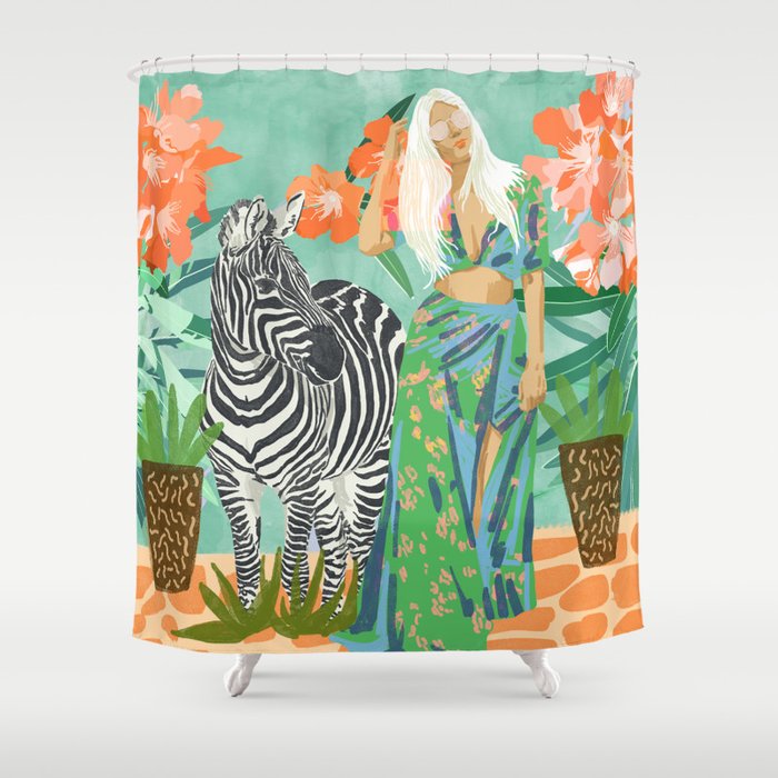 Never Change Your Stripes Illustration, Modern Bohemian Zebra Painting Wildlife Woman Shower Curtain